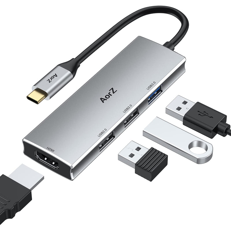 USB C Hub HDMI Adapter, USB C to USB Hub AorZ USB C Dongle 4 in 1 Type C Hub with 4K HDMI, USB 3.0 USB 2.0 Port for MacBook/Pro/Air (Thunderbolt 3)/iPad pro/Air and Type C Devices Grey - LeoForward Australia