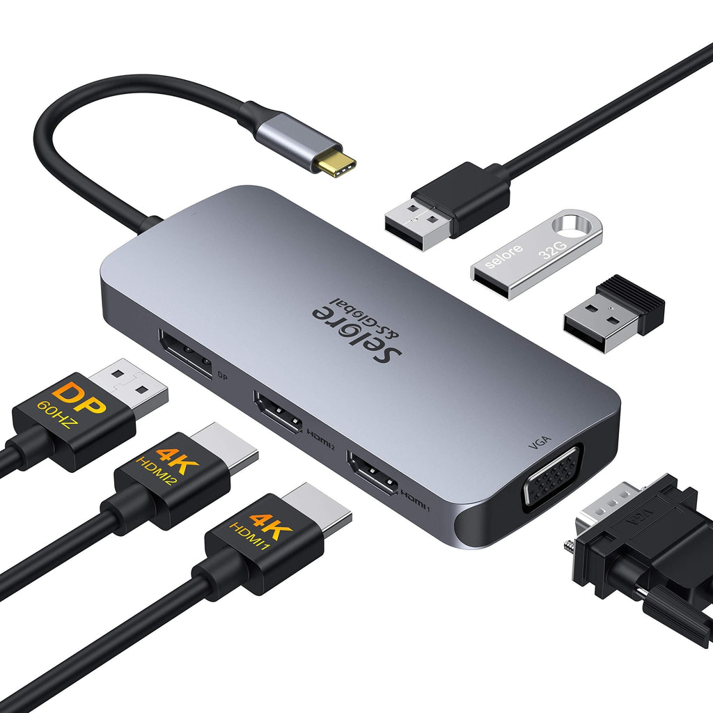 [AUSTRALIA] - USB C to Dual HDMI Adapter,7 in 1 USB C Docking Station to Dual HDMI Displayport VGA Adapter,USB C to 3USB 2.0, Multi Monitor Adapter for Dell XPS 13 15,Lenovo Yoga,Huawei Matebook X pro,etc