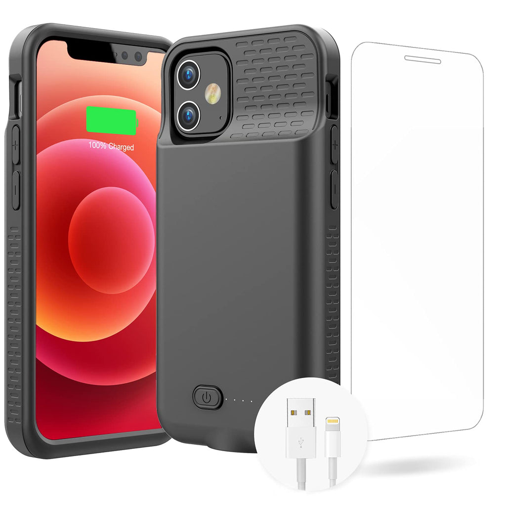  [AUSTRALIA] - GIN FOXI Battery Case for iPhone 12/12Pro, Real 7000mAh Ultra-Slim Battery Charging Case Rechargeable Anti-Fall Protection Extended Charger Cover for iPhone 12Pro/12 Battery Case(6.1 inch)… Black