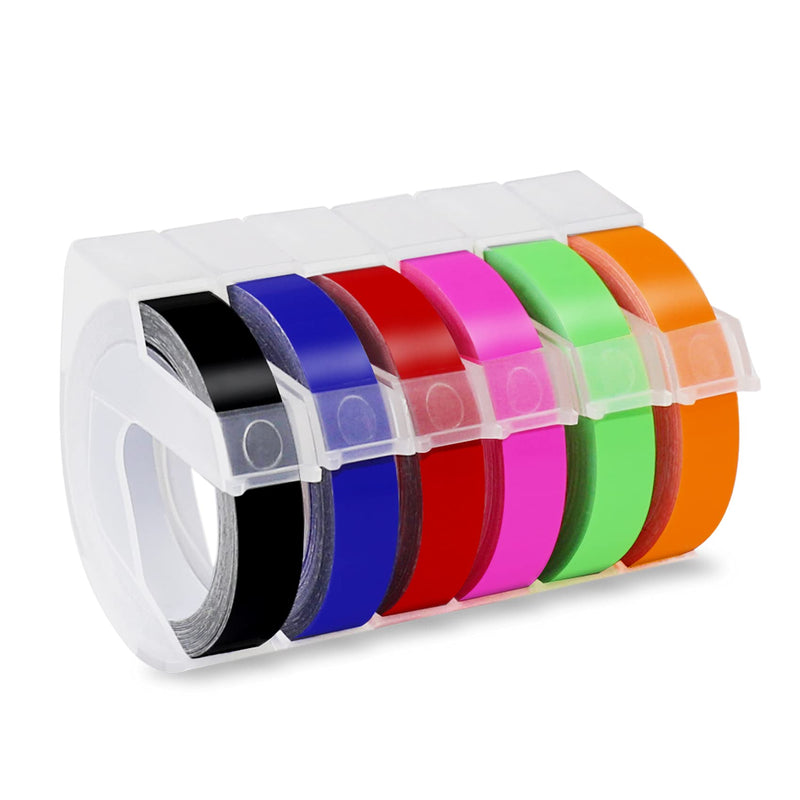  [AUSTRALIA] - Compatible 3/8 Embossing Label Tape Replacement for Dymo 3D Plastic Embossing Colored Label Tape, Neon Pink/Orange/Green/Red/Blue/Black for Dymo Organizer Xpress Pro, Label Buddy, 6 Pack