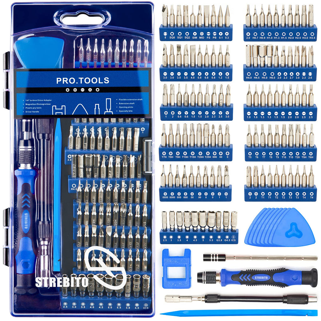 STREBITO Precision Screwdriver Sets 124 in 1 Magnetic Repair Kit with 110 Bits Electronics Tool Kit for Computer, PC, iPhone, Laptop, Cell Phone, MacBook, PS4, Nintendo, Xbox, Game Controller(Blue) Blue - LeoForward Australia