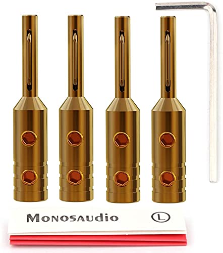  [AUSTRALIA] - Monosaudio B80G 4 pcs Banana Plugs Pure Copper Screw Locking Speaker Plug Connectors for Speaker Wire, Home Theater, AV Receiver, Amplifiers and Sound Systems(Gold Plated) Gold Plated