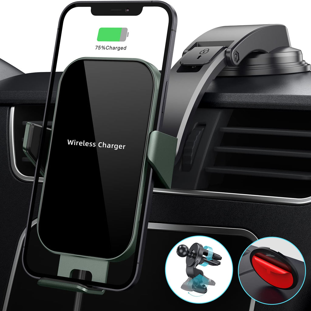  [AUSTRALIA] - 15W Metal Frame Wireless Car Charger Ennuts Auto-Clamping Qi Fast Charge Wireless Car Charger Mount Dashboard Air Vent Phone Holder Compatible for iPhone 13 Pro Max/12/12 Pro/11/XS/8, Samsung S21/20