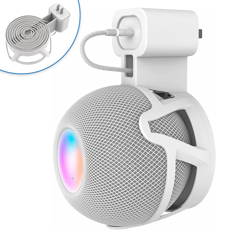  [AUSTRALIA] - CUHIOY Homepod Mini Wall Mount Holder, Homepod Mini Plug Mount with Cord Management, No Messy Wires or Screws, Perfect Space-Saving Accessories (White, 1 Pack) White