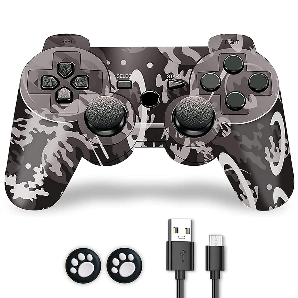  [AUSTRALIA] - PS-3 Controller, PS-3 Controller Wireless, CFORWARD PS-3 Joysticks with Double Shock and 6Axis Gamepad Compatible for Play-Station 3 Remote with Charger and Thumb Gripss Camouflage Grey