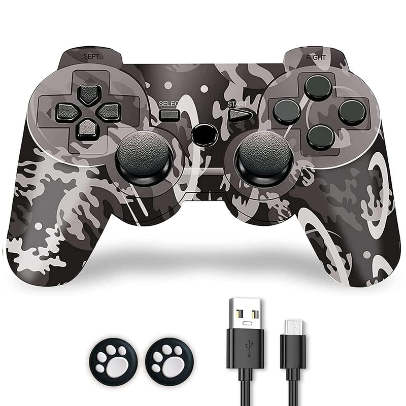  [AUSTRALIA] - PS-3 Controller, PS-3 Controller Wireless, CFORWARD PS-3 Joysticks with Double Shock and 6Axis Gamepad Compatible for Play-Station 3 Remote with Charger and Thumb Gripss Camouflage Grey