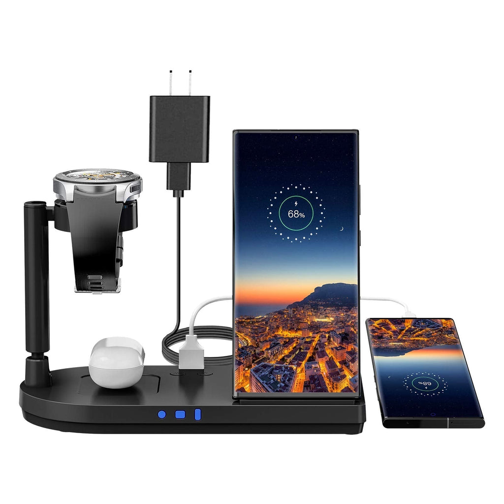  [AUSTRALIA] - Wireless Charger, Earteana 4 in 1 Wireless Charging Station Compatible with Samsung Galaxy Z Flip3/ S20/S10/Note7,Galaxy Buds,GS4/Watch Active,Support Qi-Enabled Phones,Foldable with Night Lamp Black