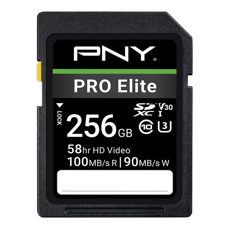  [AUSTRALIA] - PNY 256GB PRO Elite Class 10 U3 V30 SDXC Flash Memory Card - 100MB/s, Class 10, U3, V30, 4K UHD, Full HD, UHS-I, Full Size SD