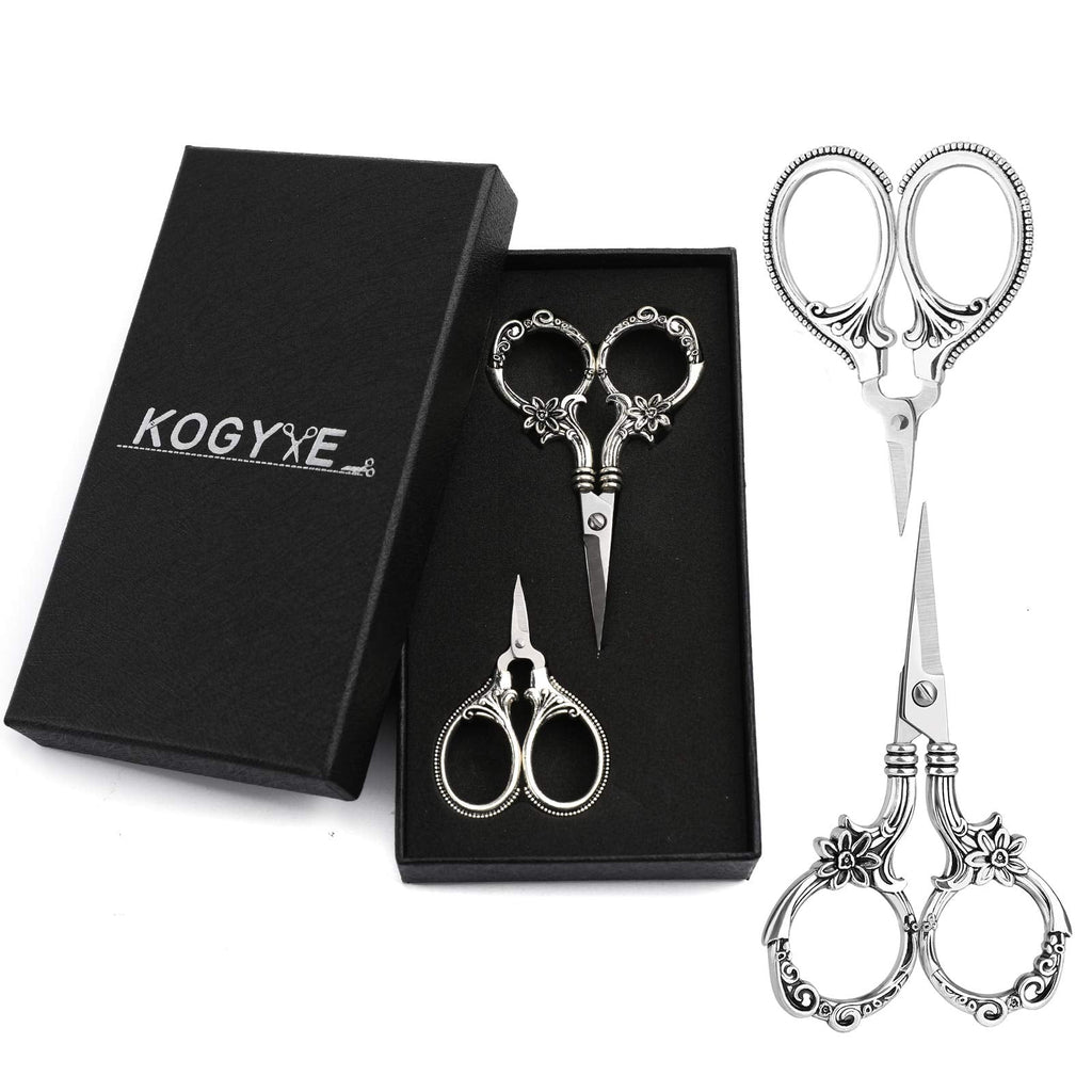  [AUSTRALIA] - 2 Pair Embroidery Scissors, Classic Daisy Design Scissors Sharp Tip Stainless Steel, Vintage Sewing Scissors DIY Tools Dressmaker Small Scissor for Fabric, Embroidery, Craft, Needlework (Silver)