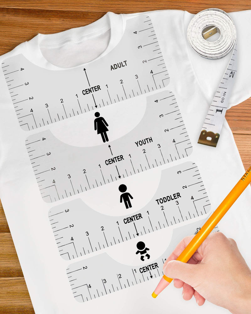 6 Pcs T-Shirt Ruler Guide Alignment Tool to Center Designs T-Shirt for Adult Youth Toddler Infant (Transparent) - LeoForward Australia