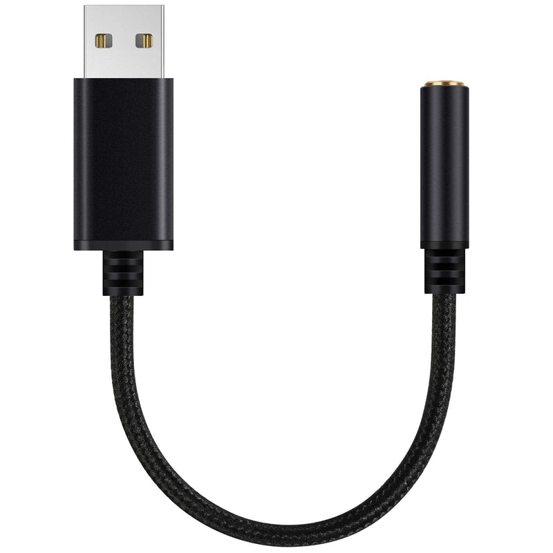  [AUSTRALIA] - USB to 3.5 mm Jack Audio Headset Adapter Cable 0.6 Feet,External Stereo Sound Card Supported USB to TRRS 4-Pole aux Port Headphones, Compatible with Laptop,PC, Mac, PS4, Desktops etc (Black) Black