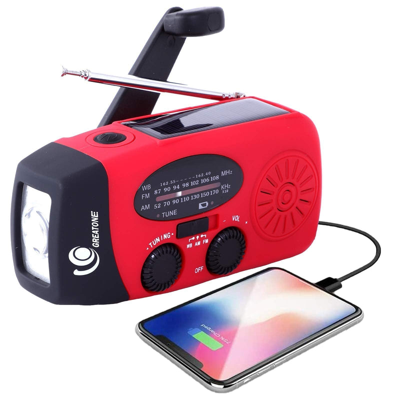  [AUSTRALIA] - GREATONE Weather Radio Emergency Hand Crank Self Powered AM/FM NOAA Solar Portable Camping Weather Radio with LED Flashlight，2000mah Portable Charge for Phone Survival Pack 071 (red) red 2000mah