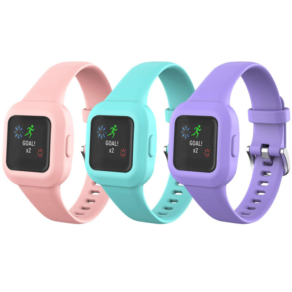 AresserA for Garmin Vivofit jr.3 Bands, Silicone Replacement Watch Bands Compatible with GarminFit jr.3 for Kids Boys Girls-3 Pack: Pink&Lavender&Teal 3 Pack: Pink&Lavender&Teal - LeoForward Australia