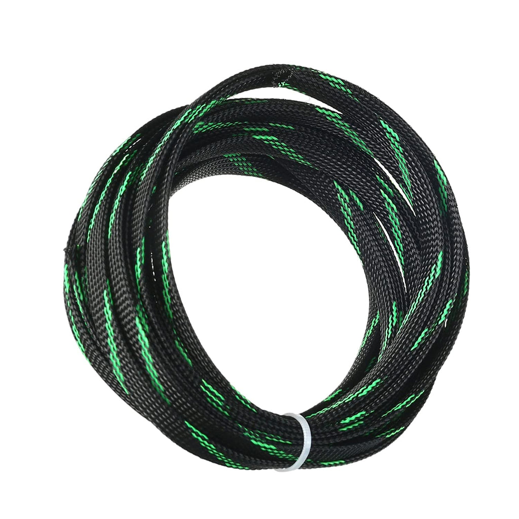  [AUSTRALIA] - Bettomshin 1Pcs Length 16.4Ft PET Braided Cable Sleeve, Width 10mm Expandable Braided Sleeve for Sleeving Protect Electric Wire Electric Cable Black Fluorescent Green