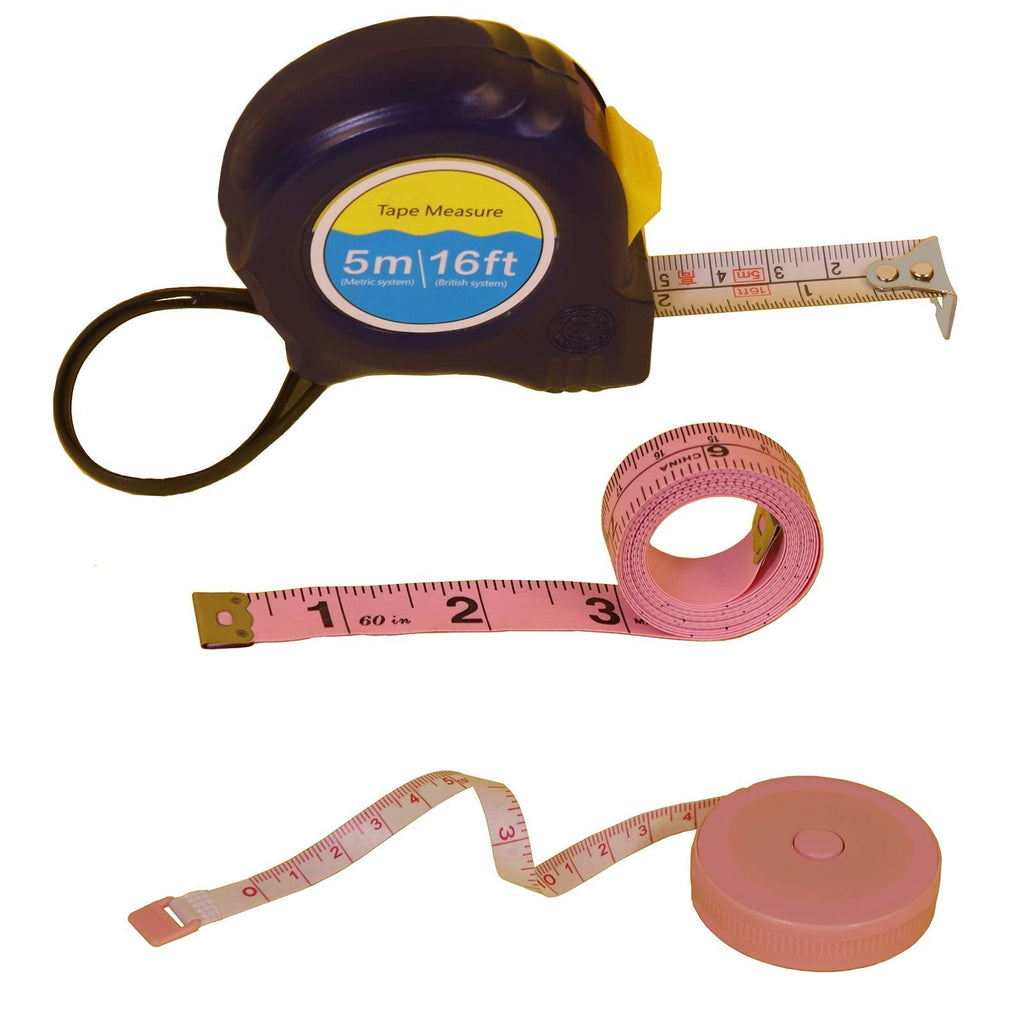  [AUSTRALIA] - 3 Pack Tape Measures Include 16 ft (5 m) Flexible Steel Tape Measure, 60 inch (1.5 m) Pink Tape Measure for The Hostess and High-Definition Scale Tape for Tailors.