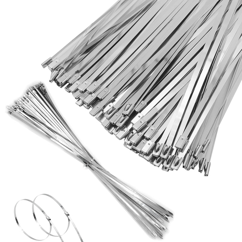  [AUSTRALIA] - MAXSELL 20 Inch Metal Zip Ties, Heavy Duty 304 Stainless Steel Cable Ties, Metal Exhaust Wrap with 200 Lbs Tensile Strength(100 Pcs)