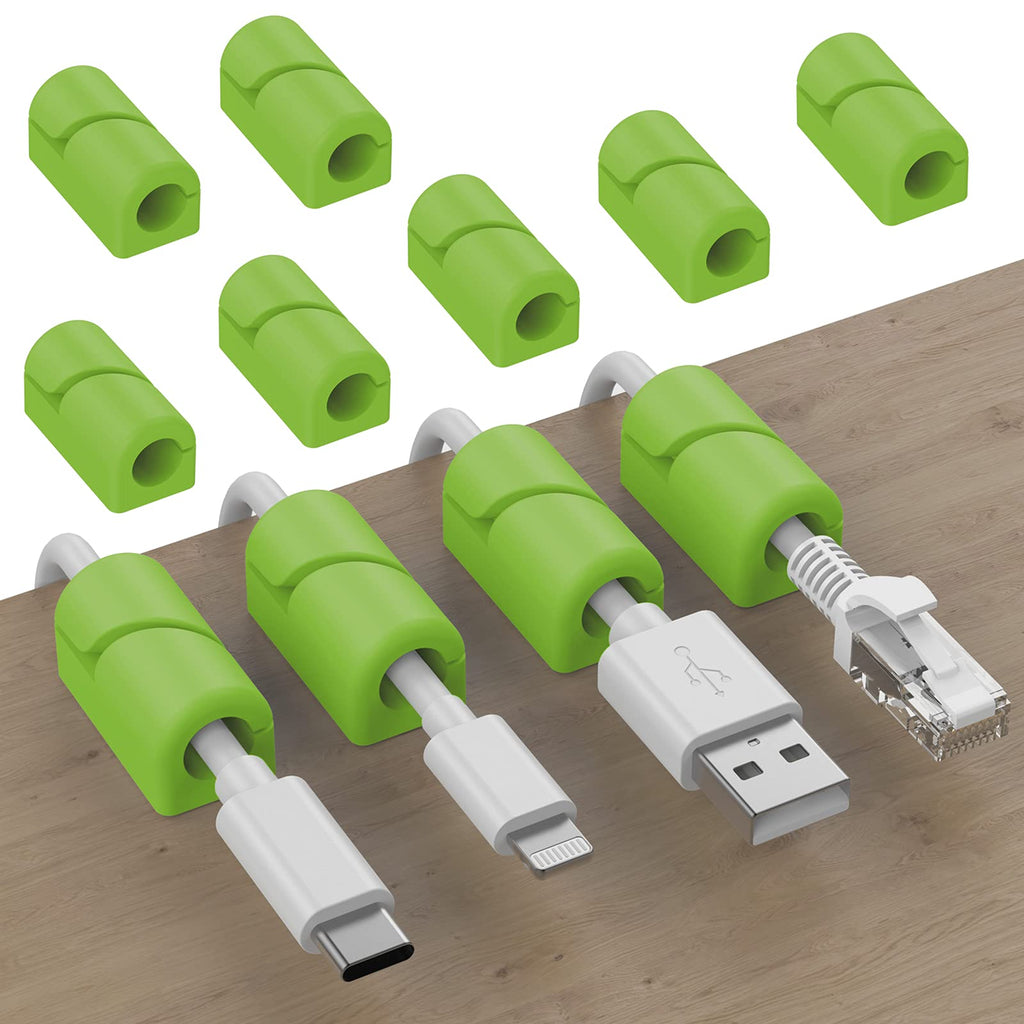 [AUSTRALIA] - SOULWIT 20 Pcs Cable Holder Clips, Cable Management Cord Organizer Clips Silicone Self Adhesive for Desktop USB Charging Cable Power Cord Mouse Cable Wire PC Office Home (Green) Green