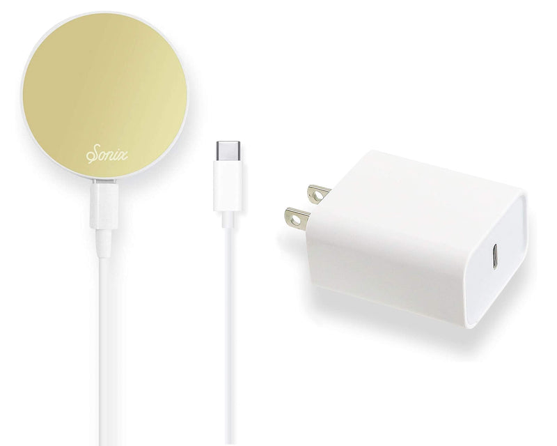  [AUSTRALIA] - Sonix Magnetic Link Wireless Charger + USB-C Wall Adapter, Compatible with Apple MagSafe iPhone 13 Series and iPhone 12 Series, 10W Fast Wireless Charging Pad with 6.5ft Cable (USB-C), Gold