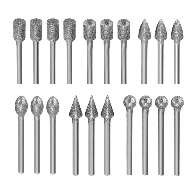  [AUSTRALIA] - Luo ke 20 Pcs 𝐃𝐢𝐚𝐦𝐨𝐧𝐝 𝐁𝐮𝐫𝐫 𝐒𝐞𝐭, 1/8 Inch Shank Stone Carving Bits For Dremel Rotary Tools
