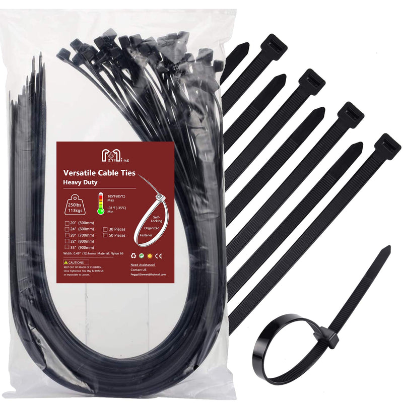  [AUSTRALIA] - Zip Ties Heavy Duty 250 lb 32 Inch, Extra Long Cable Ties Wide Plastic Wire Tie Wraps Strong Ties Industrial Zipties Outdoor Use Black 30 Pieces 32"(800mm/250lb)