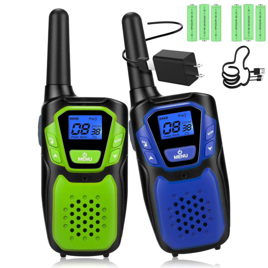 Walkie Talkies for Adult, Rechargeable Long Range Walky Talky Handheld Two Way Radio with NOAA Weather Channel, 6x1000MAH AA Batteries and USB Charger Included (Blue and Green 2 Pack) pack of 2 - LeoForward Australia