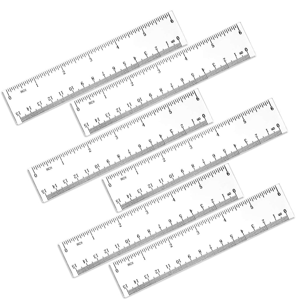  [AUSTRALIA] - 6 Pack 6 Inch Ruler Plastic Ruler Straight Ruler Plastic Measuring Tool Transparent Ruler Small Ruler with Inches and Metric Measuring for Student School Office (Clear, 15cm)