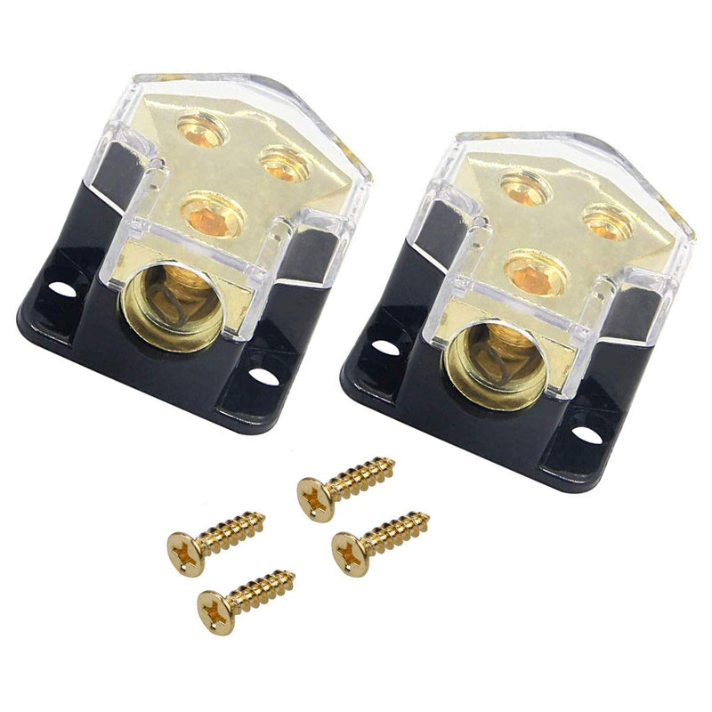  [AUSTRALIA] - RKURCK Power Distribution Block, 2 Way 0/2/4 AWG Gauge in, 4/8/10 Gauge Out, 2 Way Car Audio Stereo Amp Distribution Connecting Block for Audio Splitter (1 in 2 Out) with Screw Sets 2 Pack 2 Way with Screw 2pcs