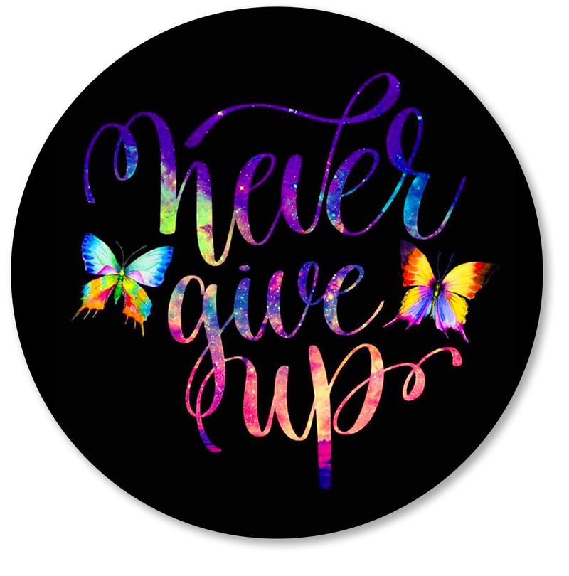 IMAYONDIA Black Round Mouse Pad Butterfly, Never Give Up Inspirational Motivational Quote Mouse Pads, Beautiful Pattern Laptop Computer Round Mouse Mat, Non-Slip Rubber Base Mousepad, 7.9 x 7.9 Inch - LeoForward Australia