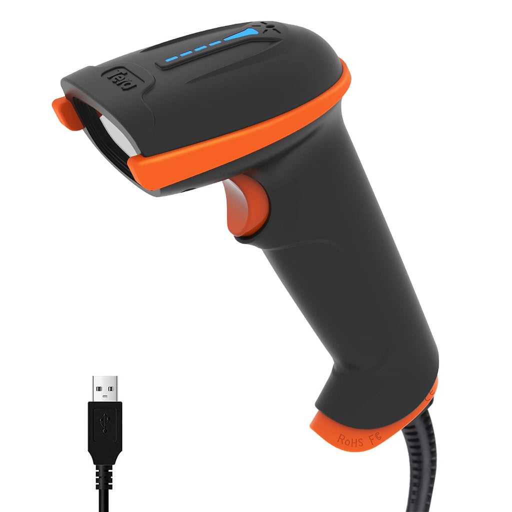  [AUSTRALIA] - Tera Upgraded USB 2D QR Barcode Scanner Wired, Officially Certified Dustproof Shockproof Waterproof IP65 Ergonomic Handle Fast and Precise Scan for Windows Linux Plug and Play Model D5100Y Orange