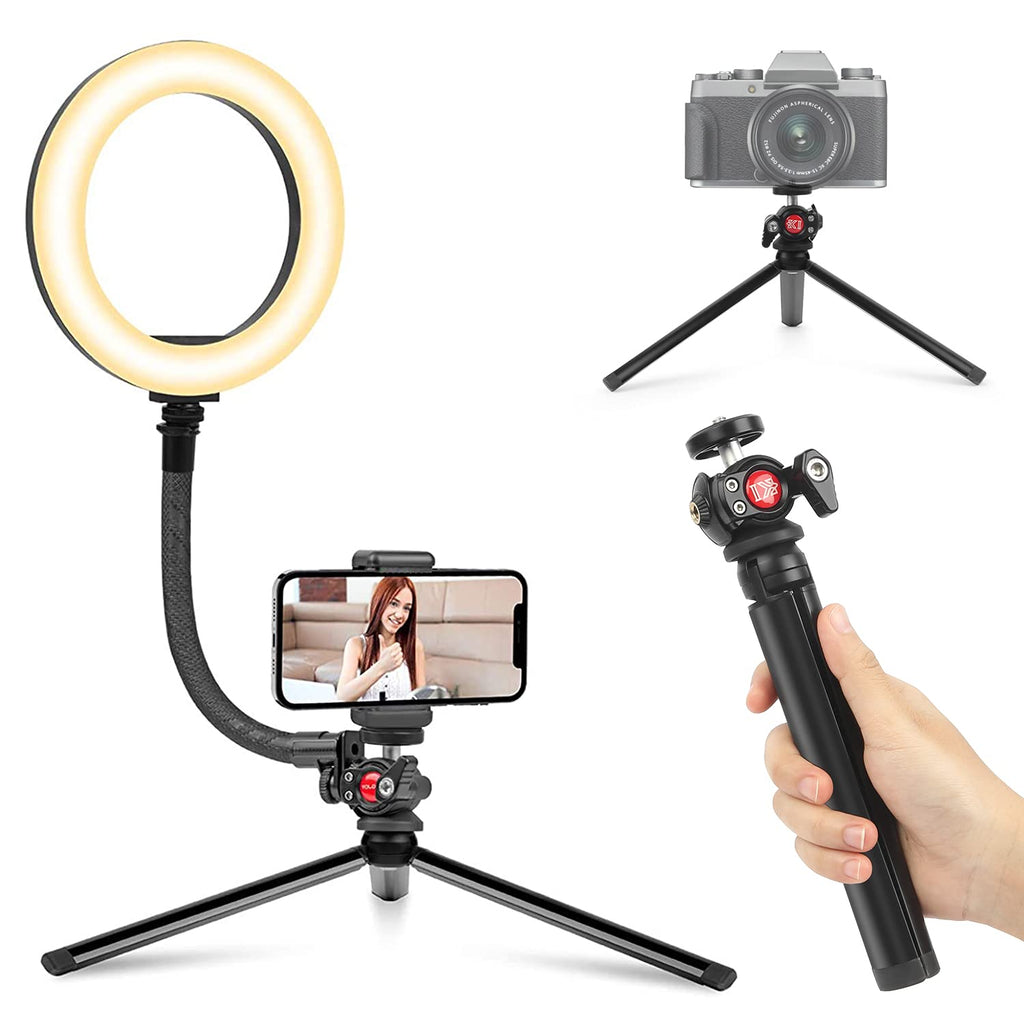 Video Conference Lighting with Tripod Stand, 8" Desktop Ring Light with 1/4" Thread Handle Grip Phone Holder for Photography,Live Stream, Zoom Meeting, Video Calls,for Phone Webcam GoPro Compact DSLR - LeoForward Australia