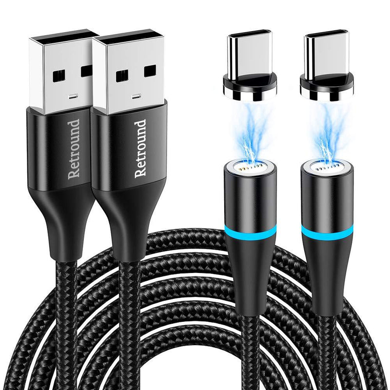 Magnetic USB C Cable, 2 Pack 3.1A Magnetic Type C Cable Support QC 3.0 Fast Charging & Data Transfer Magnet Phone Charger Nylon Braided Cord for Type C Devices - Black/3.3ft 2Pack/Black/Type-c - LeoForward Australia