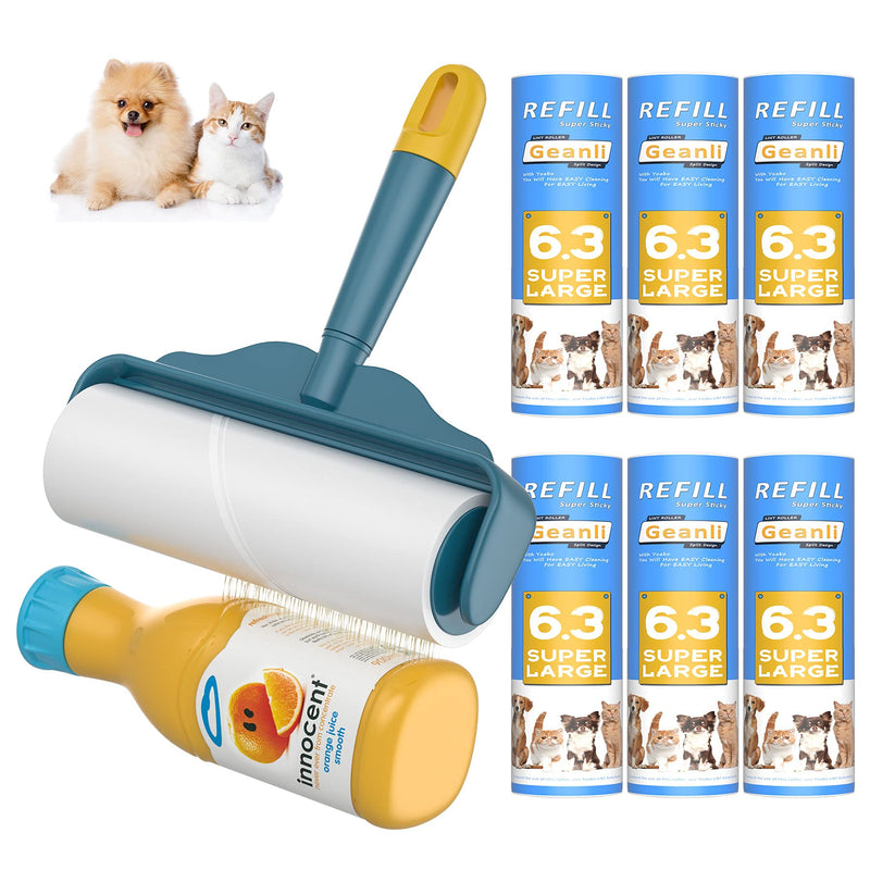 Large Lint Roller for Pet Hair Extra Sticky, 6.3'' Wider with 420 Sheets/6 Refills Giant Big Lint Rollers Remover for Dog Cat Furniture Couch/Carpet/Car Seats/Brush Fur/Clothes/Bed Sheet Blue (1 Handle+6 Refills) - LeoForward Australia