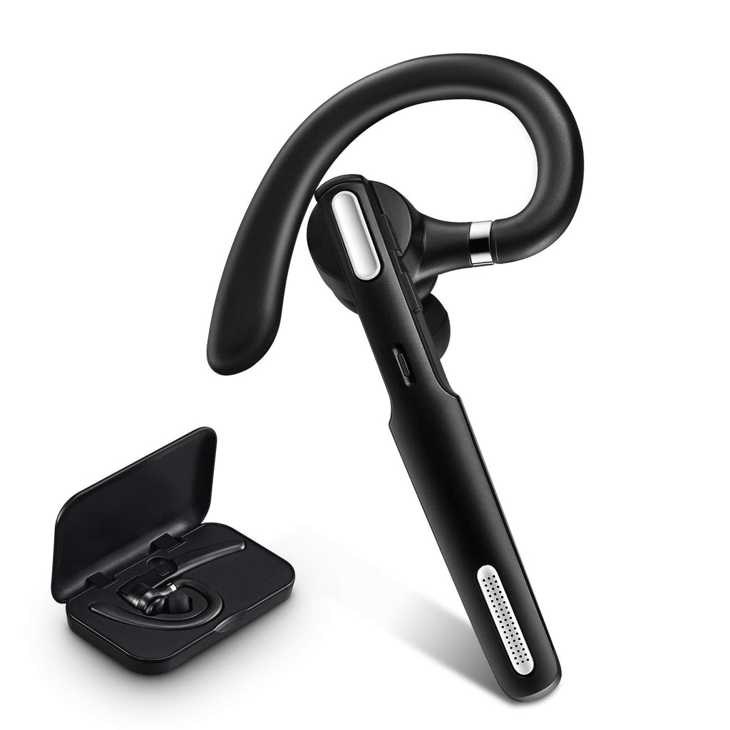  [AUSTRALIA] - ICOMTOFIT Bluetooth Headset, Wireless Bluetooth Earpiece V5.0 Hands-Free Earphones with Built-in Mic for Driving/Business/Office, Compatible with iPhone and Android (Black) Black