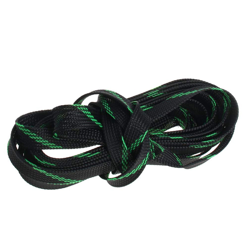  [AUSTRALIA] - Bettomshin 1Pcs Length 16.4Ft PET Braided Cable Sleeve, Width 12mm Expandable Braided Sleeve for Sleeving Protect Electric Wire Electric Cable Black Fluorescent Green