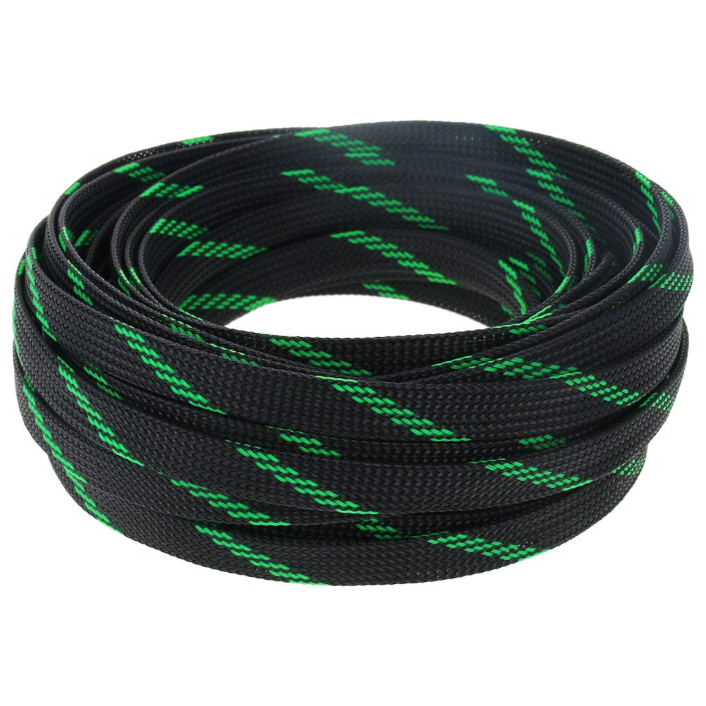  [AUSTRALIA] - Bettomshin 1Pcs Length 32.81Ft PET Braided Cable Sleeve, Width 10mm Expandable Braided Sleeve for Sleeving Protect Electric Wire Electric Cable Black Fluorescent Green