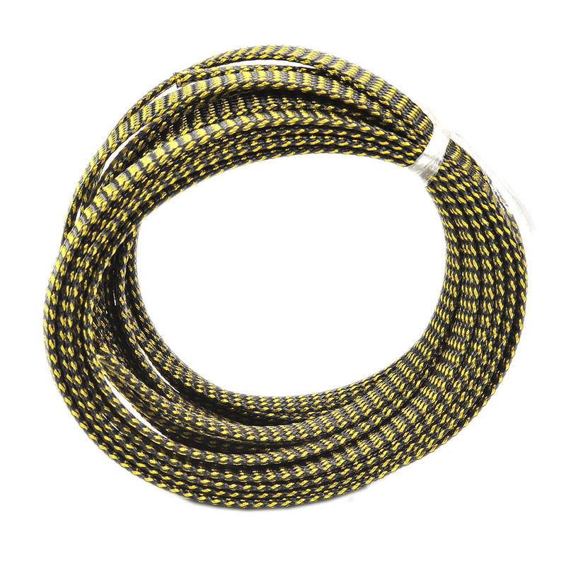  [AUSTRALIA] - Bettomshin 1Pcs Length 16.4Ft Expandable Braid Sleeving, Width 5mm Protector Wire Flexible Cable Mesh Sleeve Black and Gold for Television Audio Computer