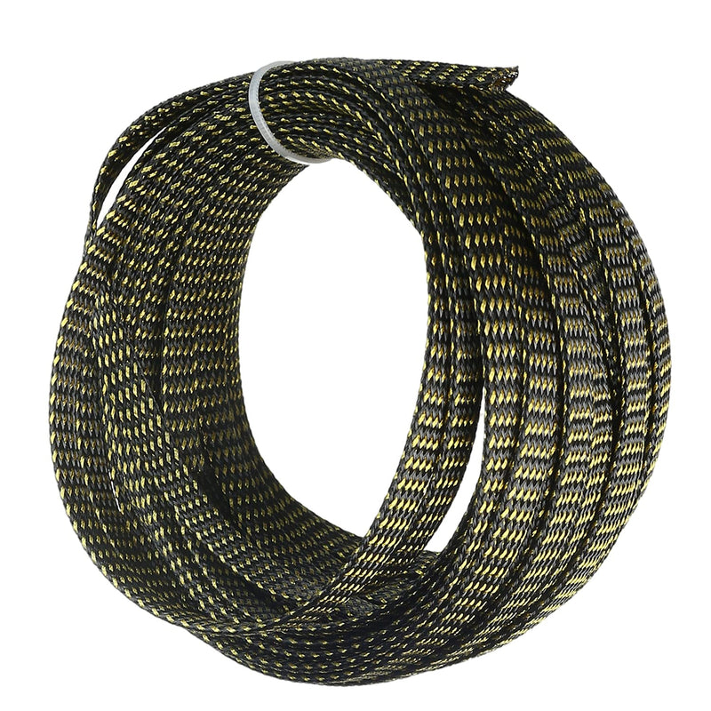  [AUSTRALIA] - Bettomshin 1Pcs Length 32.8Ft PET Braided Cable Sleeve, Width 8mm Protector Wire Flexible Cable Mesh Sleeve Black and Gold for Television Audio Computer