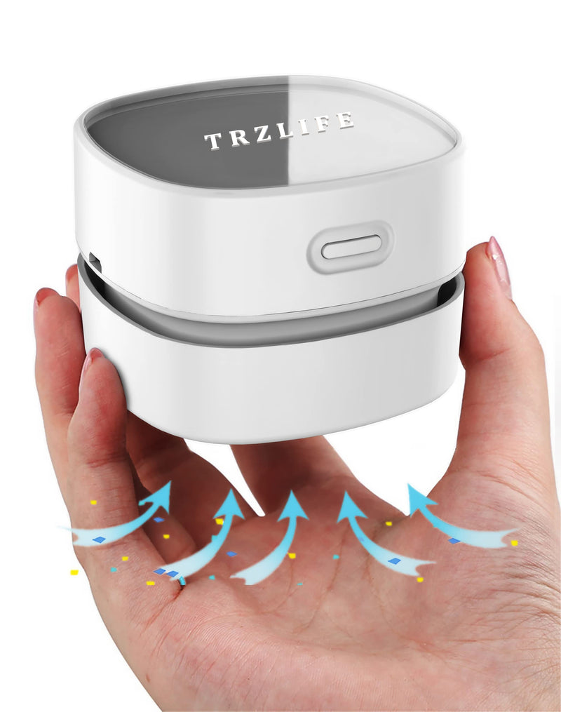 [AUSTRALIA] - TRZLIFE Table Vacuum Cleaner,Mini Desktop Vacuum Cleaner High Endurance Rechargeable Automatic Energy Saving Quiet Cordless Pick up Tiny Items Crumbs Hairs Flakes for Home Office Kitchen etc. White USB Rechargeable