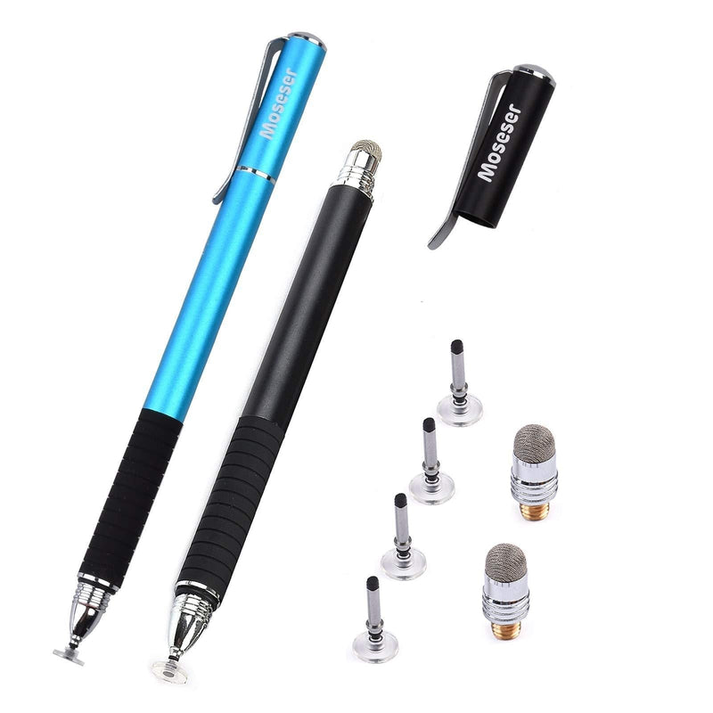 Stylus pens for Touch Screens,Universal Stylus,[2-in-1] 2021 Updated Touch Screen Pens for All Touch Screens Cell Phones, Tablets, Laptops with 6 Replacement Tips(4 DiscsTips, 2 Fiber Tips) Black/Blue - LeoForward Australia