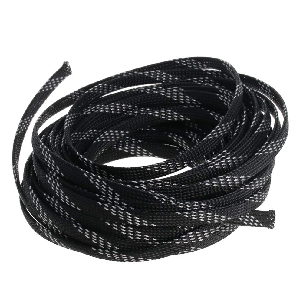  [AUSTRALIA] - Bettomshin 1Pcs 32.8Ft PET Braided Cable Sleeve, Width 8mm Expandable Braided Sleeve for Sleeving Protect and Beautify The Industrial, Electric Wire Electric Cable Black and Silver