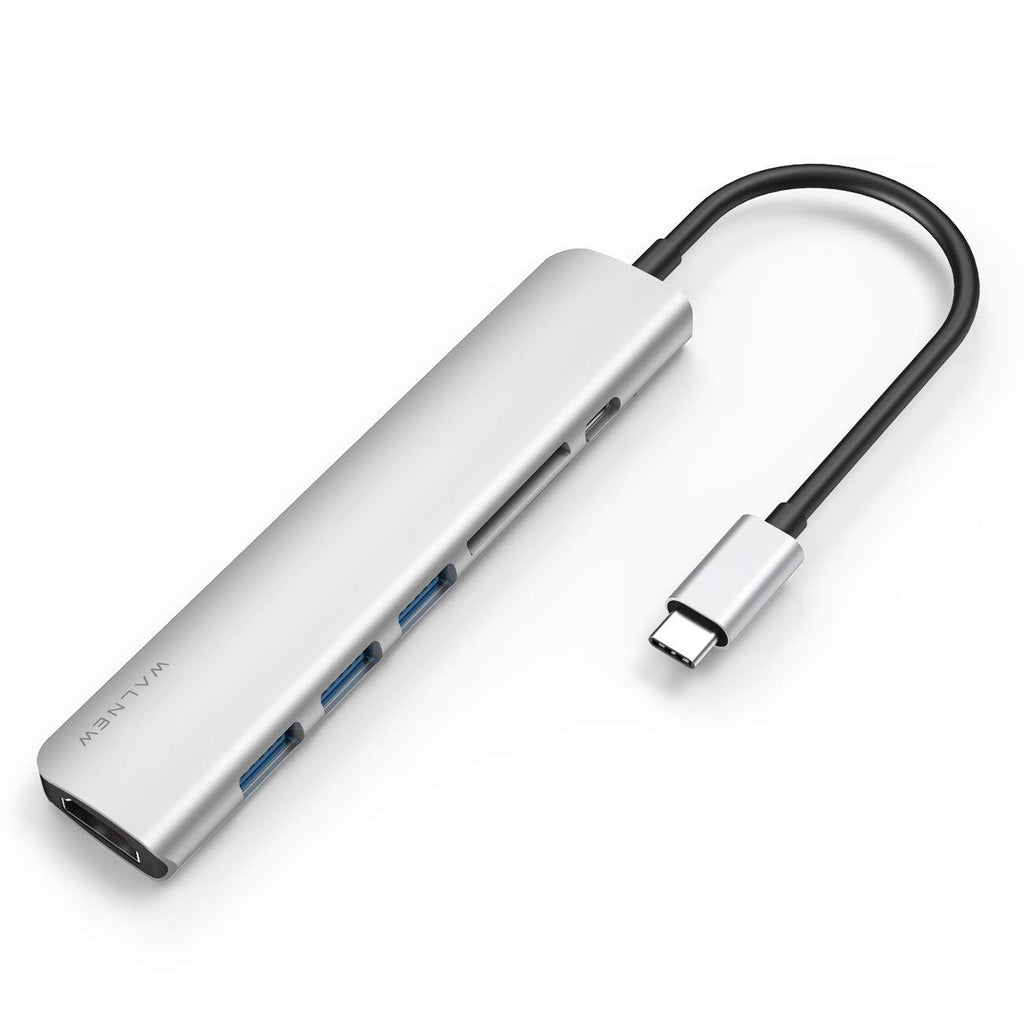 WALNEW USB C Hub, MacBook Pro USB C Adapter, 7-in-1 Type C Hub with 4K USB-C to HDMI, 3 USB 3.0 Ports, SD/TF Card Reader, 100W PD Dock for iPad Pro/ MacBook Pro/Air(Thunderbolt 3)/ Type C Devices Silver - LeoForward Australia