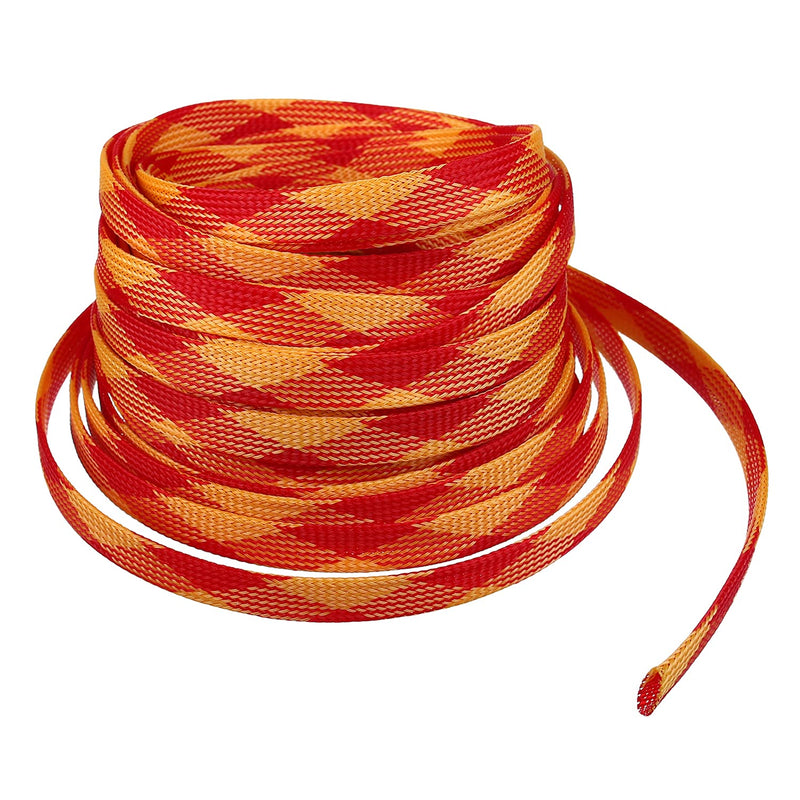  [AUSTRALIA] - Bettomshin 32.8Ft Expandable Braid Sleeving, Width 12mm Protector Wire Flexible Cable Mesh Sleeve Yellow and Red for Television Audio Computer 1pcs