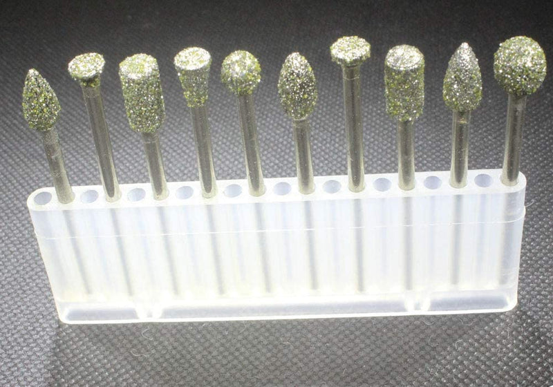 [AUSTRALIA] - Luo ke 10Pcs 46 Grit Diamond Burr Kit - Various Shape Diamond Mounted Burs Set for Dremel Rotary Tool