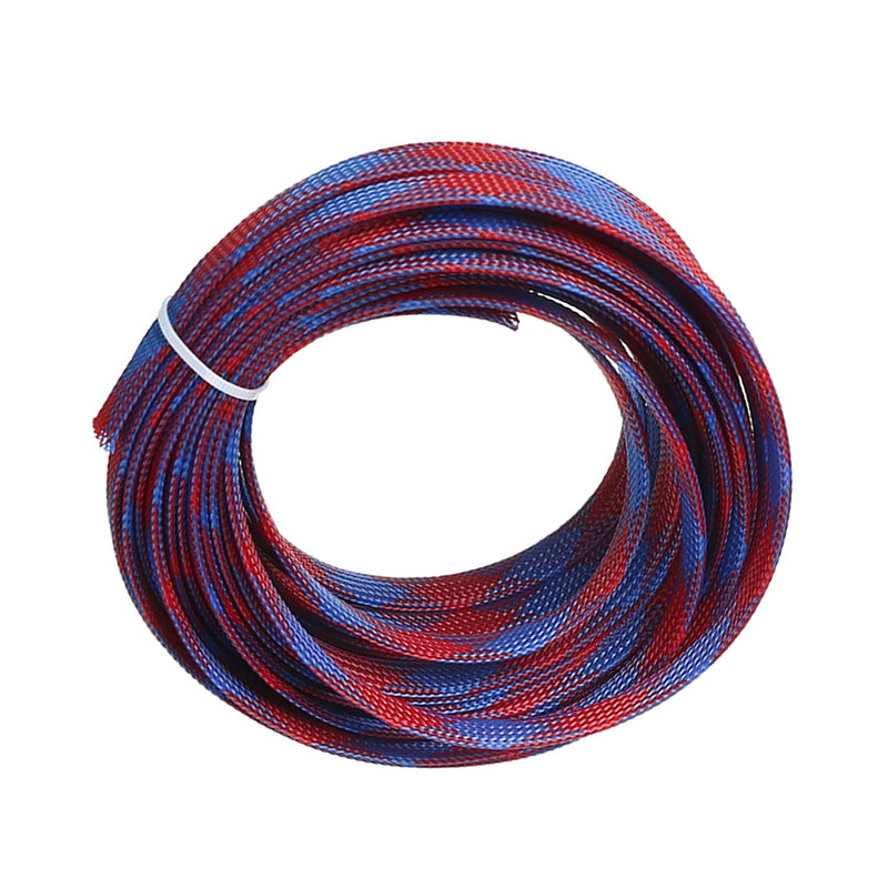  [AUSTRALIA] - Bettomshin 1Pcs 32.8Ft PET Braided Cable Sleeve, Width 10mm Cord Protecter for USB Cable Power Cord Audio Video Cable Blue and Red 32.8 Ft (10mm Width)