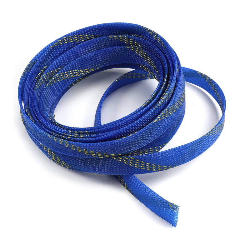  [AUSTRALIA] - Bettomshin 1Pcs Length 16.4Ft PET Braided Cable Sleeve, Width 16mm Expandable Braided Sleeve for Sleeving Protect Electric Wire Electric Cable Blue and Gold