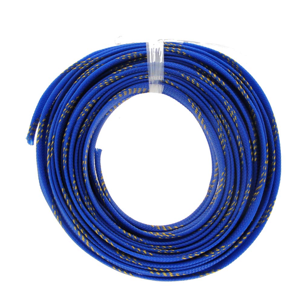  [AUSTRALIA] - Bettomshin 1Pcs 32.8Ft PET Braided Cable Sleeve, Width 12mm Expandable Braided Sleeve for Sleeving Protect Electric Wire Electric Cable Blue and Gold