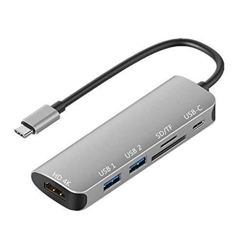 USB C Hub 6 in 1 Type-C Adapter Multiport (USB 3.02+SD/TF Card Reader+4K HDMI+Type-C Port) SHARLLEN Compatible for MacBook Pro/iPad Pro/HW MateBook/Chromebook and Other Type C Devices(Gray) - LeoForward Australia