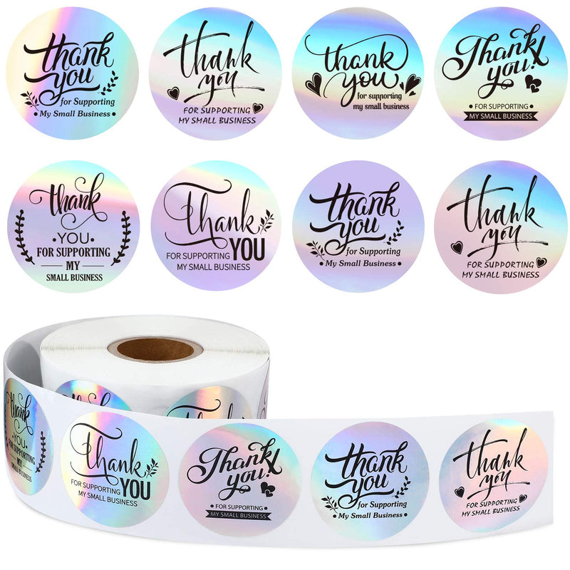  [AUSTRALIA] - 600 Thank You for Supporting My Small Business Stickers Thank You Label Stickers Holographic Silver Roll Adhesive Business Labels Rainbow Holo Stickers for Boutiques Shop Wrapping Supplies (1 Inch) 1 Inch