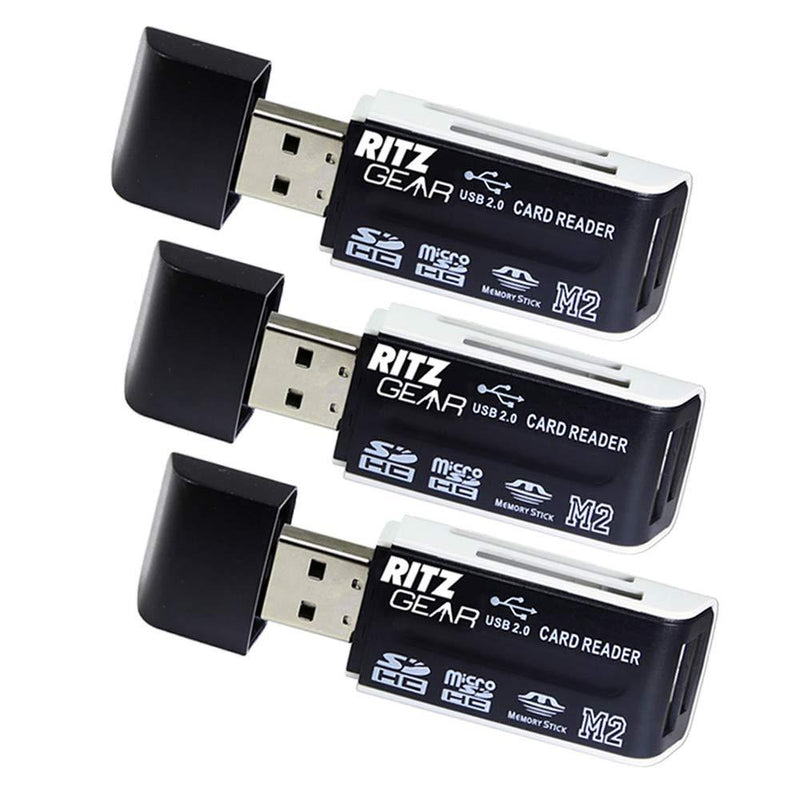  [AUSTRALIA] - Ritz Gear Dual USB SD Card Reader 4-in-1 SD Memory Card Reader USB 2.0 (3-Pack) 3 Pack