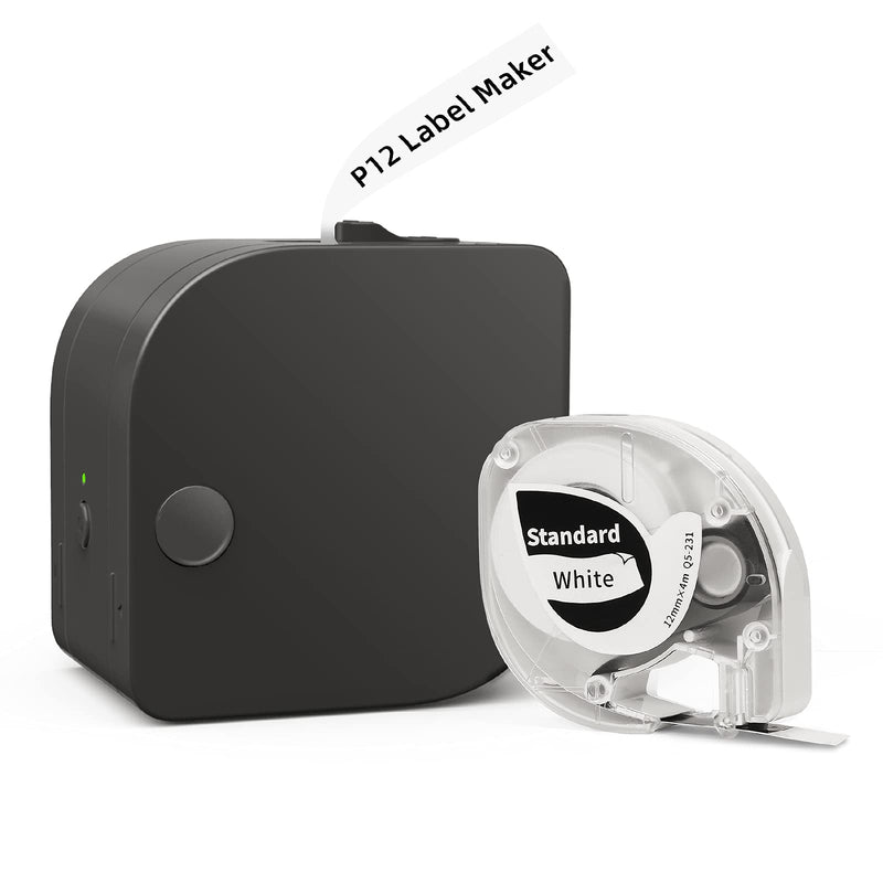 [AUSTRALIA] - Phomemo P12 Label Maker Machine with Tape, Bluetooth Label Maker with 23 Font Styles, 62 Frames and 1096 Icons to Create Labels for Labeling Home & Office, with 1 Roll 0.47in Label Tape Refill Black
